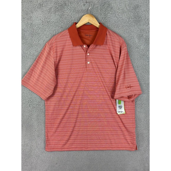 Walter Hagen Polo Shirt Mens Large Red Tomato Breakers Stripe UPF 30 Golf New - Picture 1 of 12